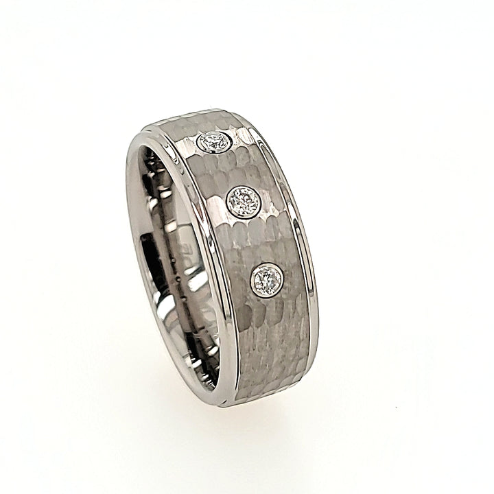 Tungsten Carbide Diamond Ring with a Hammered Finish