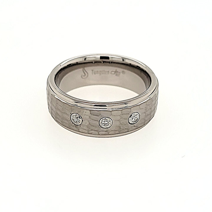 Tungsten Carbide Diamond Ring with a Hammered Finish