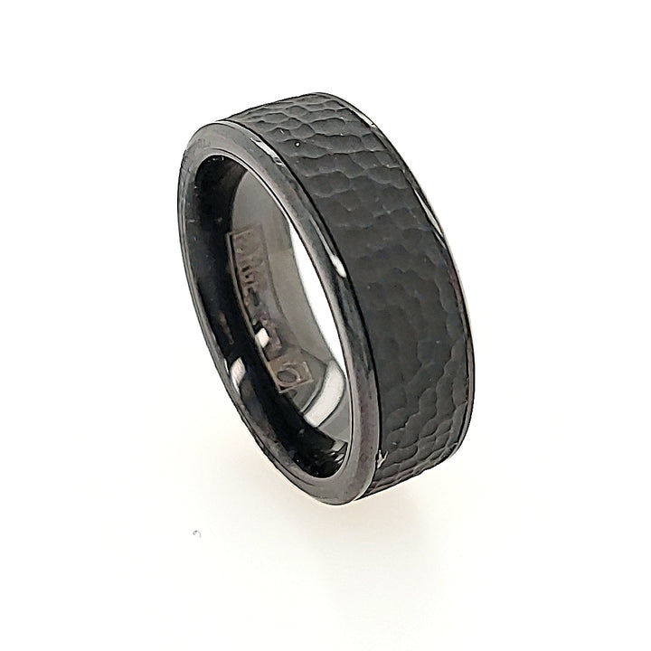 Black Titanium Ring with Hammered Center