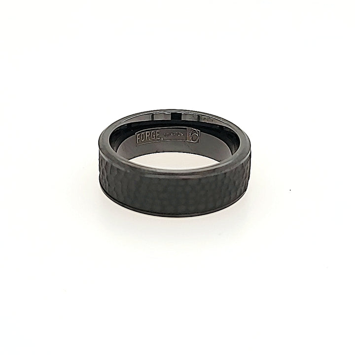 Black Titanium Ring with Hammered Center