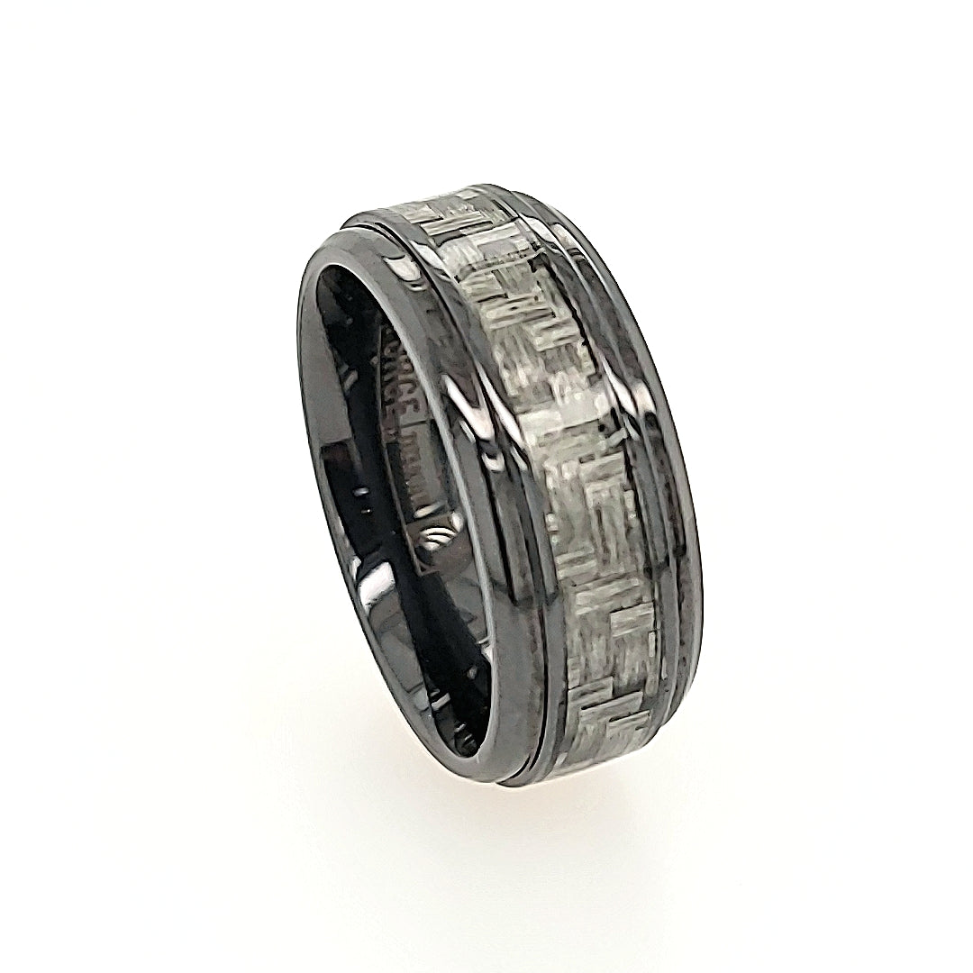 Black Titanium Ring with a Carbon Fiber Inlay