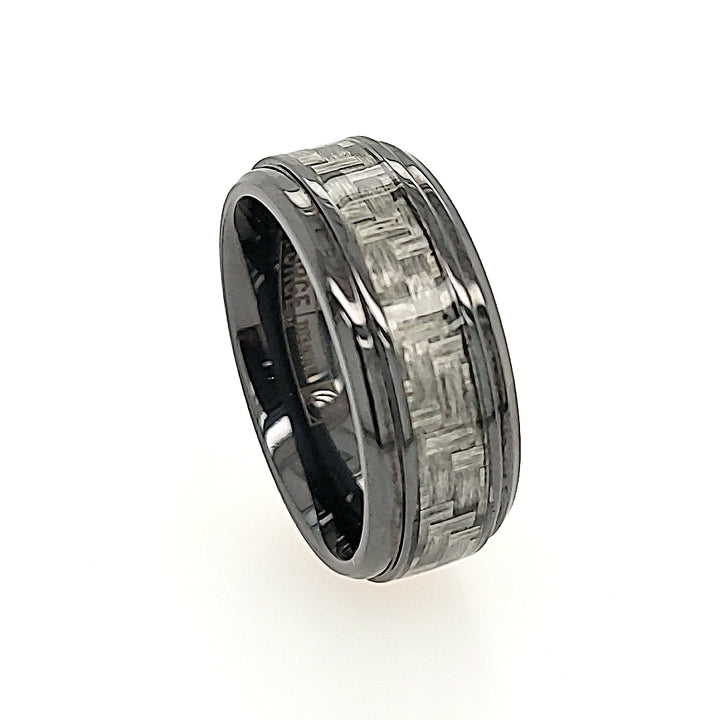 Black Titanium Ring with a Carbon Fiber Inlay