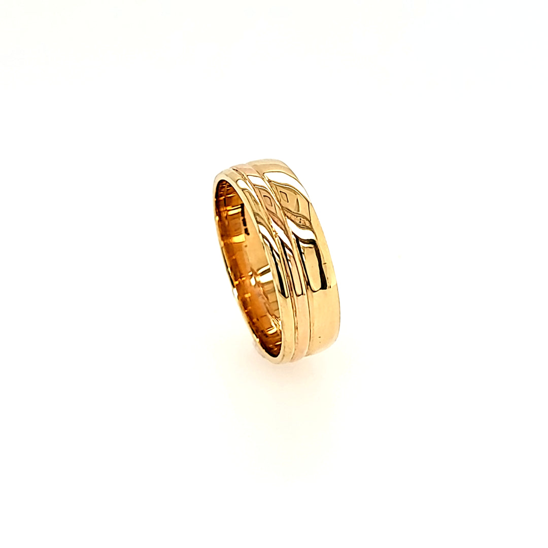 Handcrafted Grooved Yellow Gold Band