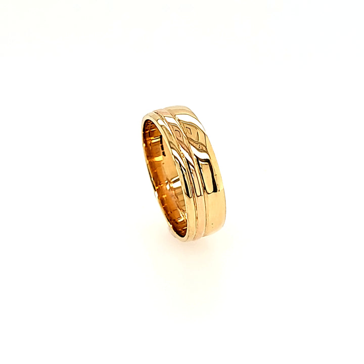 Handcrafted Grooved Yellow Gold Band