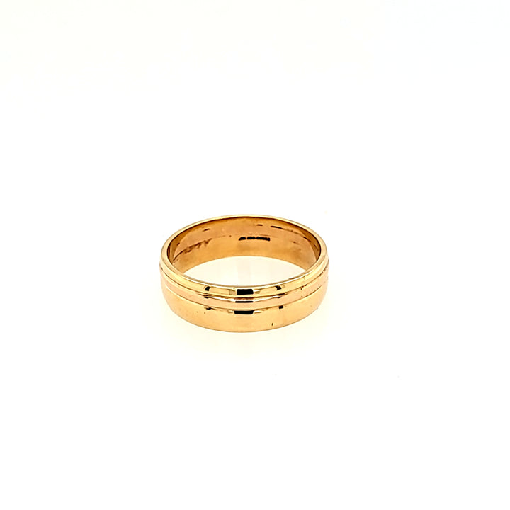 Handcrafted Grooved Yellow Gold Band