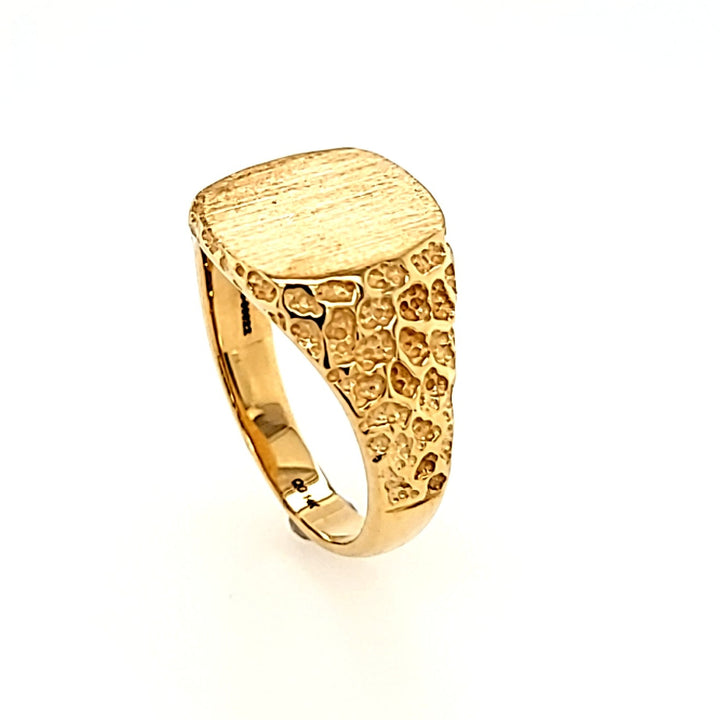 Nugget Inspired Signet Ring in yellow gold