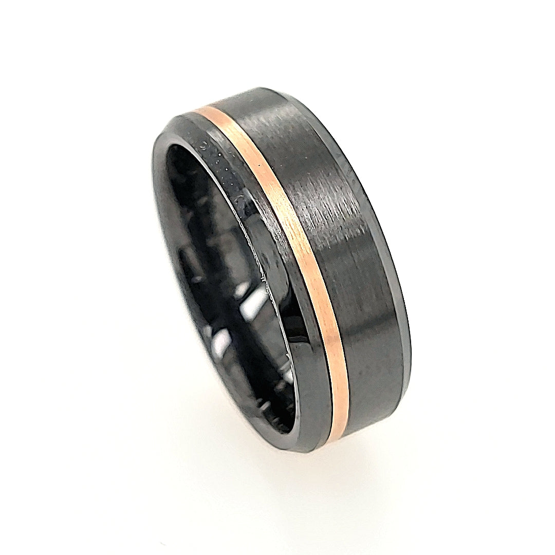 Black Ceramic ring with a 14k Gold Inlay