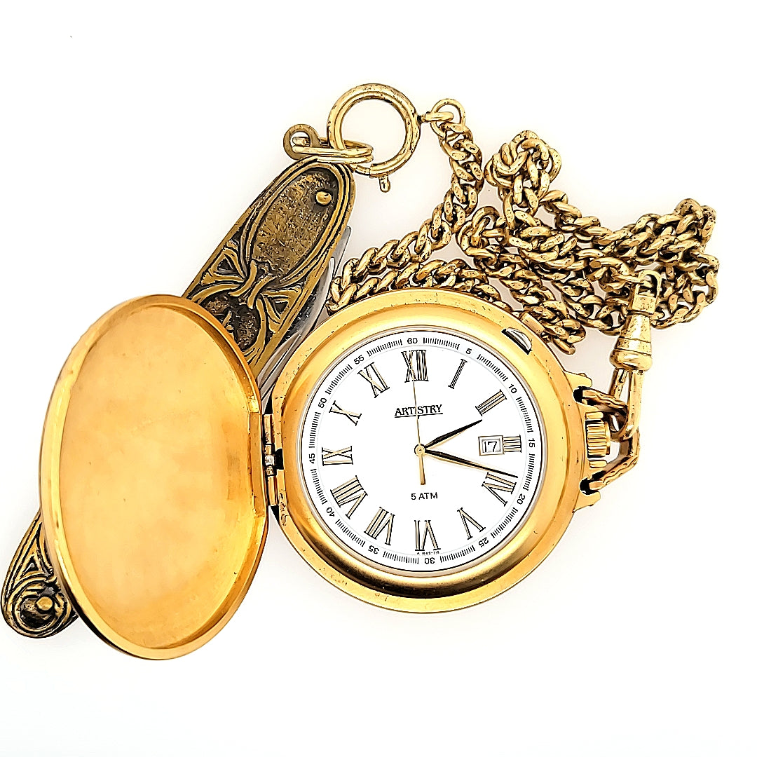 Horse Pocket Watch with Pocket Knife Artistry in Gold