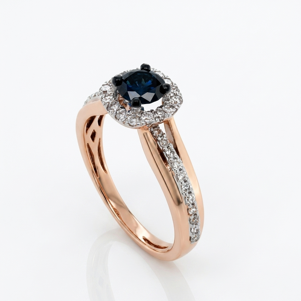 Blue Diamond Engagement Ring in 14k Gold