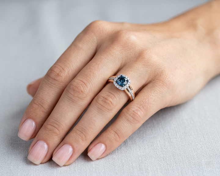 Blue Diamond Engagement Ring in 14k Gold