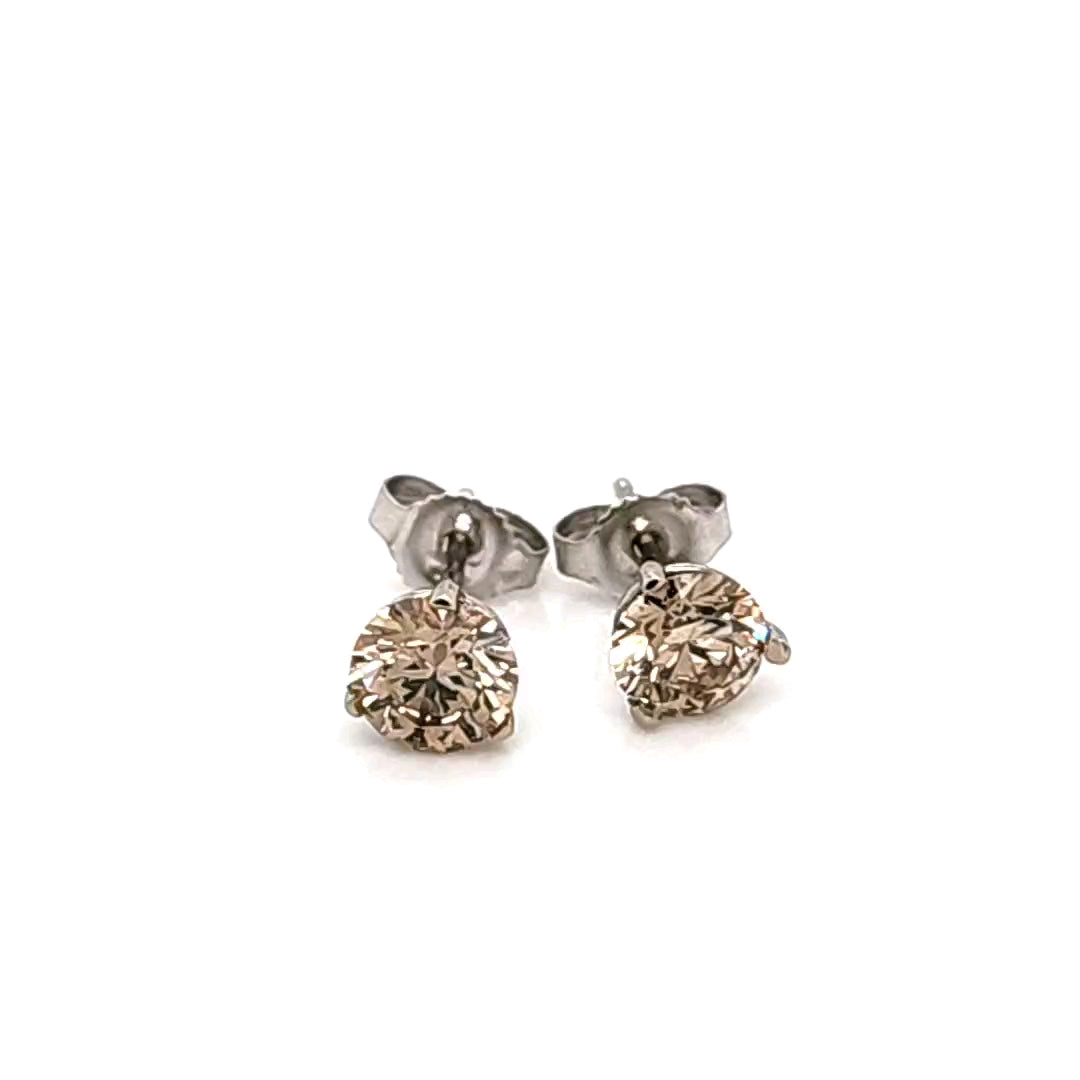 Champagane Diamond Stud Earrings with 14K White Gold