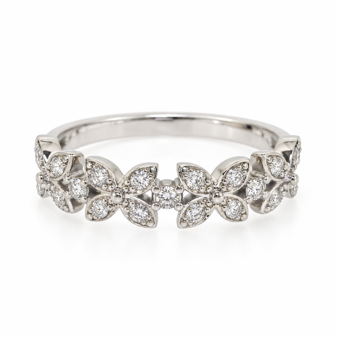 14K Gold Diamond Floral Stacking Ring (0.25 ctw)