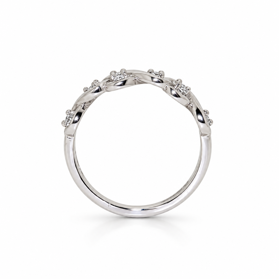 14K Gold Natural Diamond Infinity Twist Stacking Band (0.12 ctw)