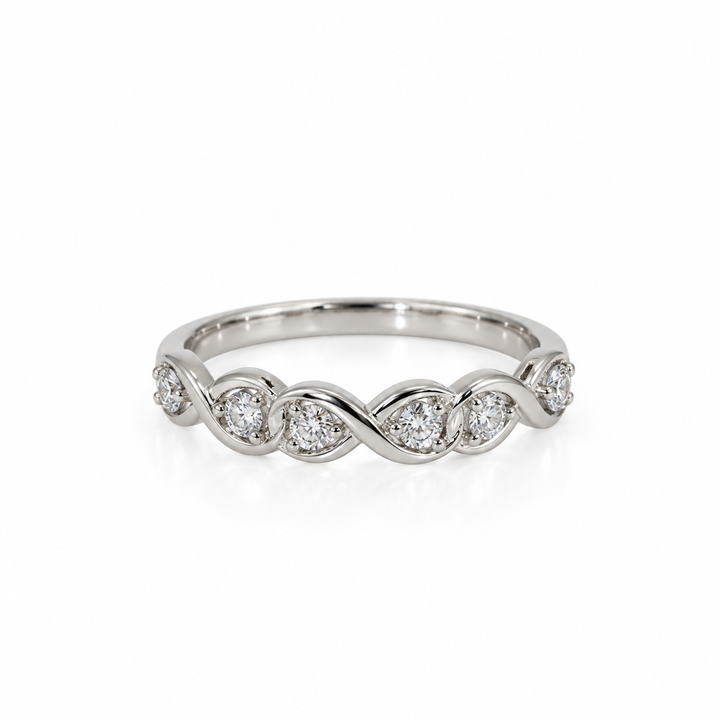 14K Gold Natural Diamond Infinity Twist Stacking Band (0.12 ctw)