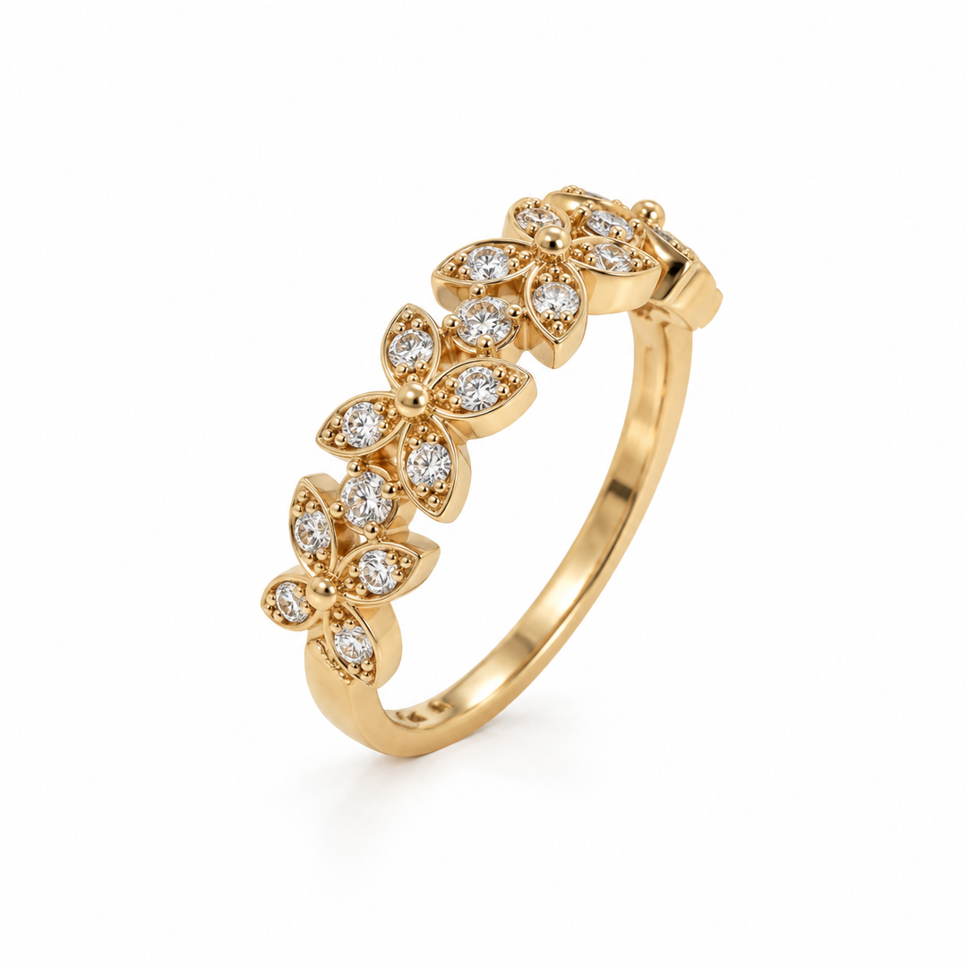 14K Gold Diamond Floral Stacking Ring (0.25 ctw)