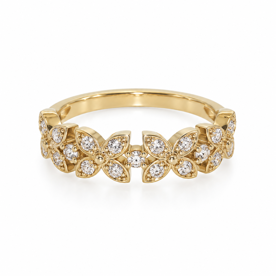 14K Gold Diamond Floral Stacking Ring (0.25 ctw)