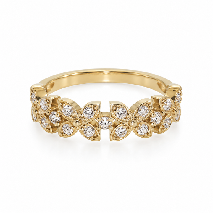 14K Gold Diamond Floral Stacking Ring (0.25 ctw)