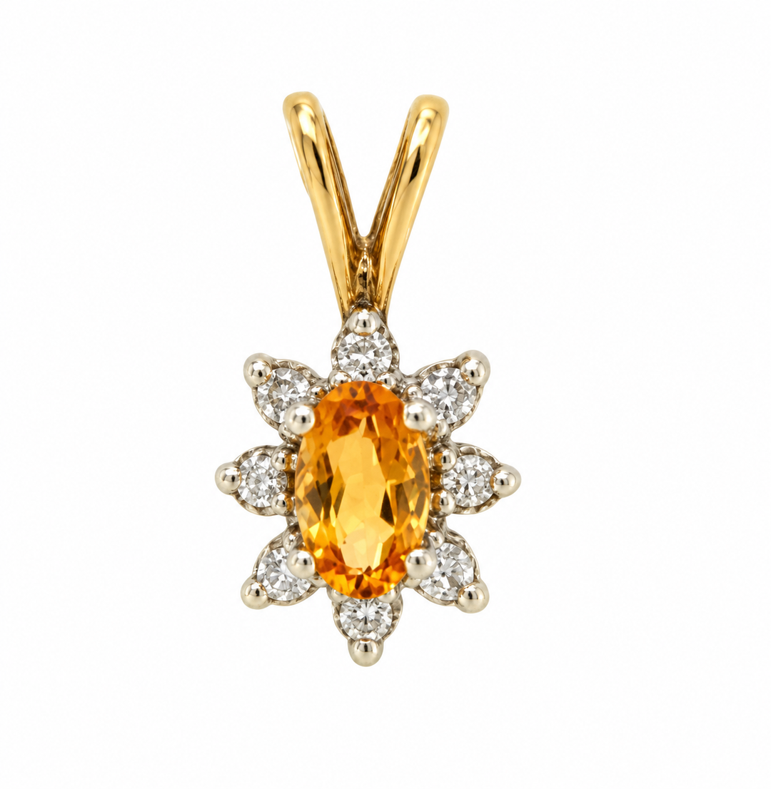 Citrine Pendant with Diamond Accents in 14k Gold