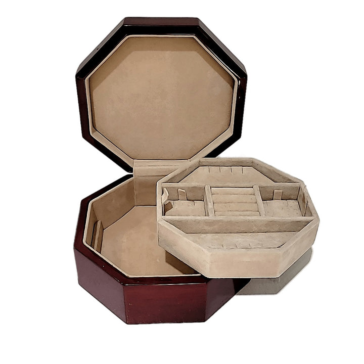 Octagonal Jewelry Box with Mahogany Finish
