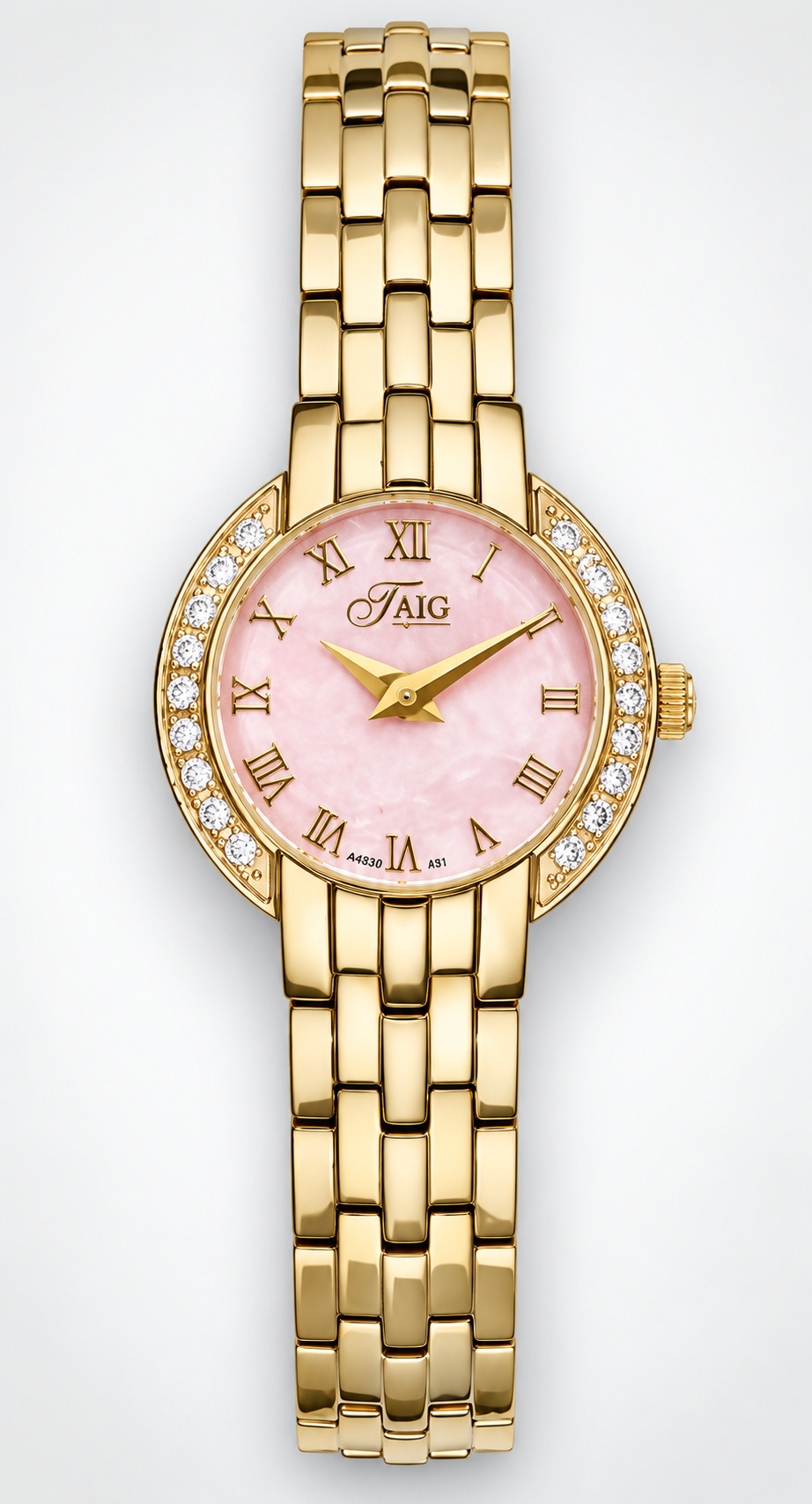 TAIG Ladies Gold Watch with Pink Mother-of-Pearl Dial &amp; 18 Lab-Grown Diamonds