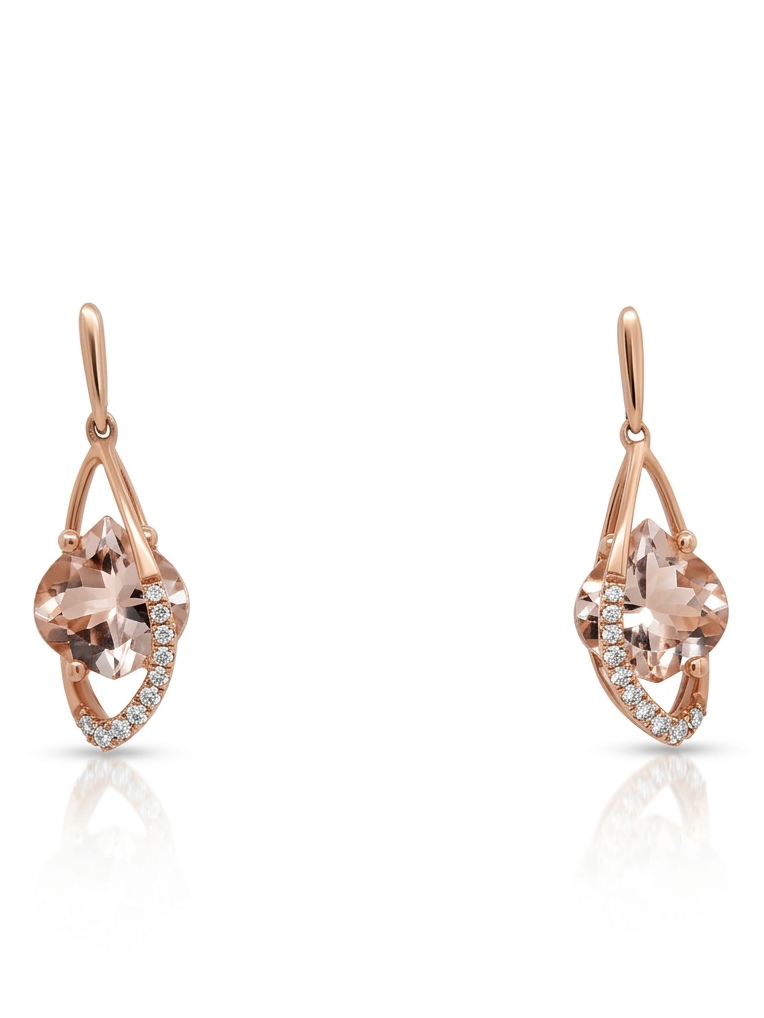 Morganite and Diamond Earrings - Estate Collection