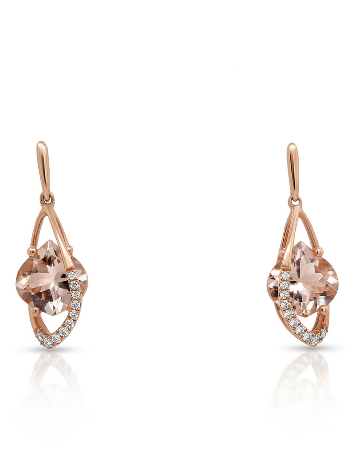 Morganite and Diamond Earrings - Estate Collection