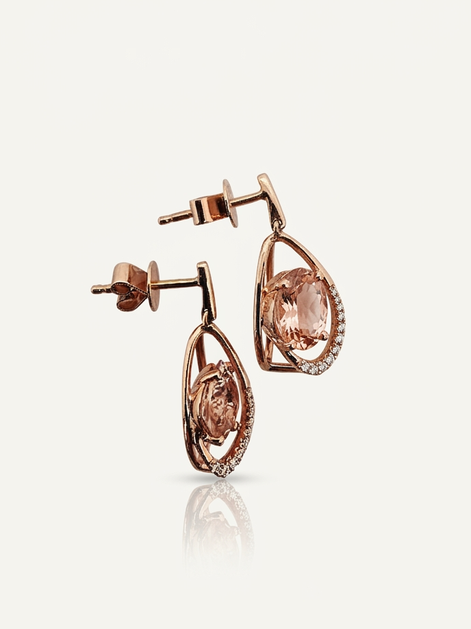 Morganite and Diamond Earrings - Estate Collection