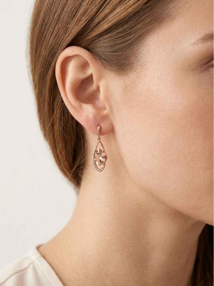 Morganite and Diamond Earrings - Estate Collection
