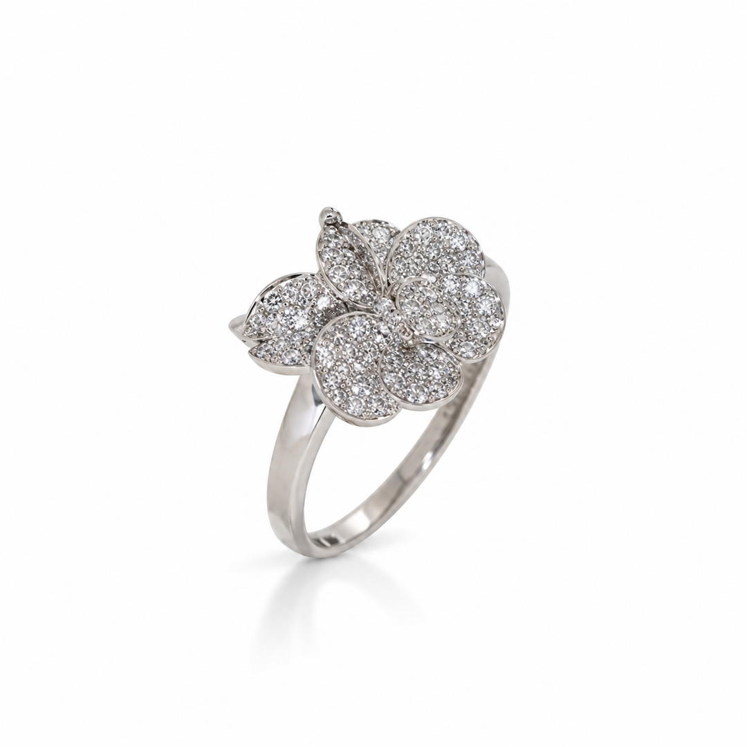 14K White Gold Natural Diamond Flower Ring (0.32 ctw)