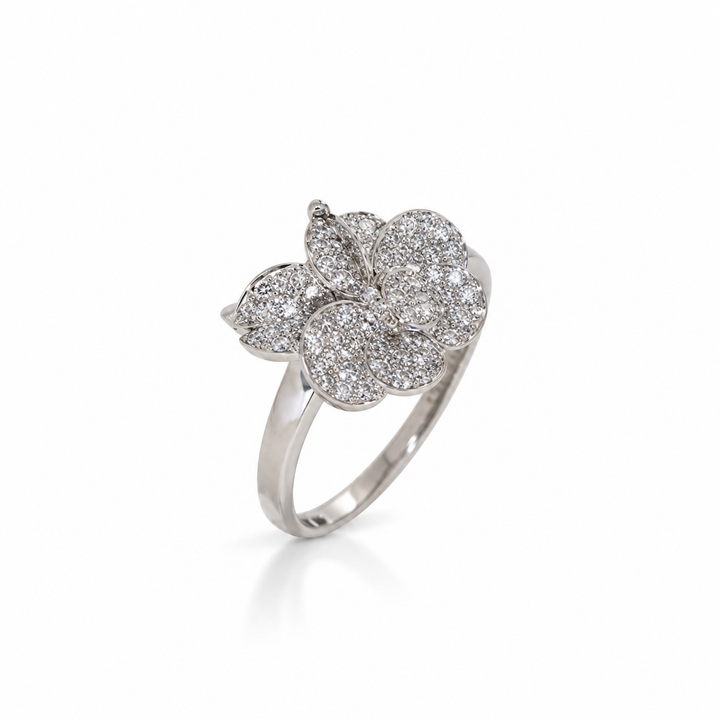 14K White Gold Natural Diamond Flower Ring (0.32 ctw)