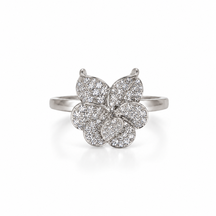 14K White Gold Natural Diamond Flower Ring (0.32 ctw)