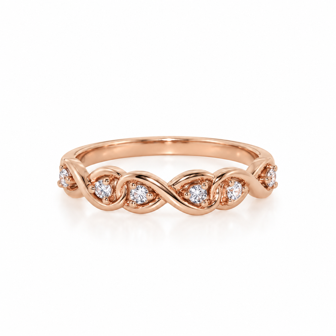 14K Gold Natural Diamond Infinity Twist Stacking Band (0.12 ctw)