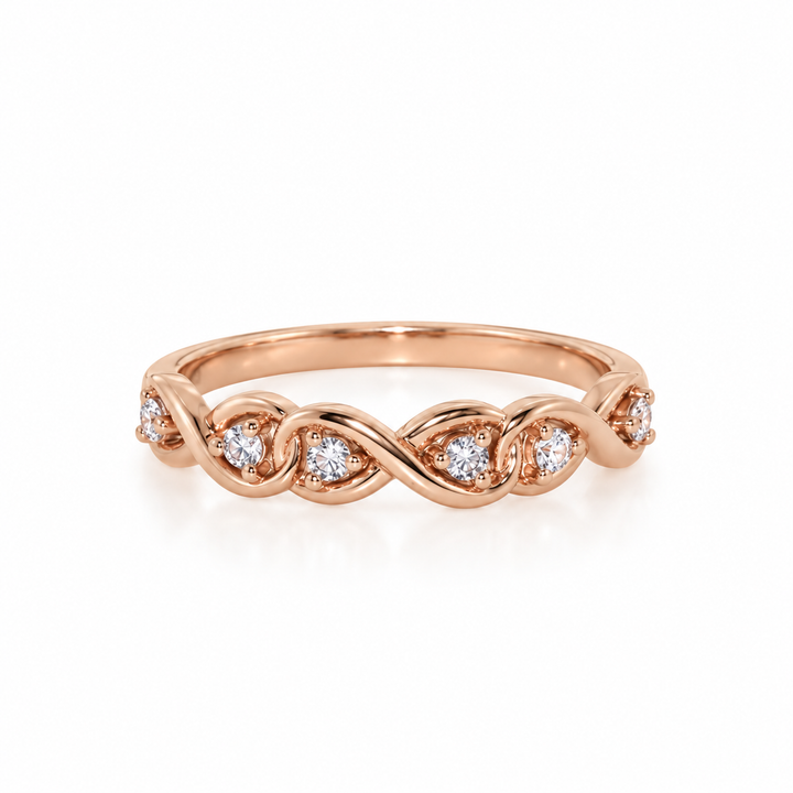 14K Gold Natural Diamond Infinity Twist Stacking Band (0.12 ctw)