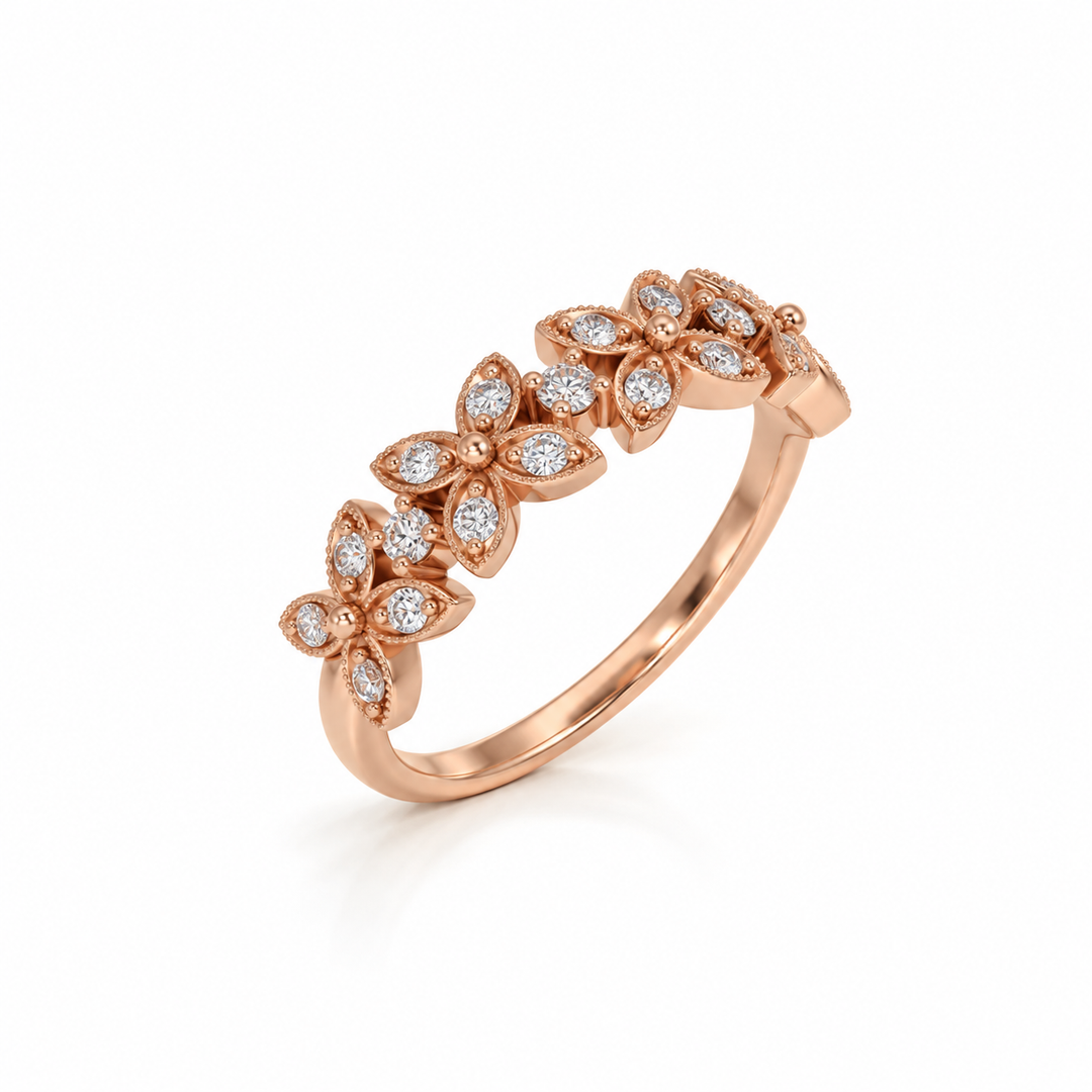 14K Gold Diamond Floral Stacking Ring (0.25 ctw)