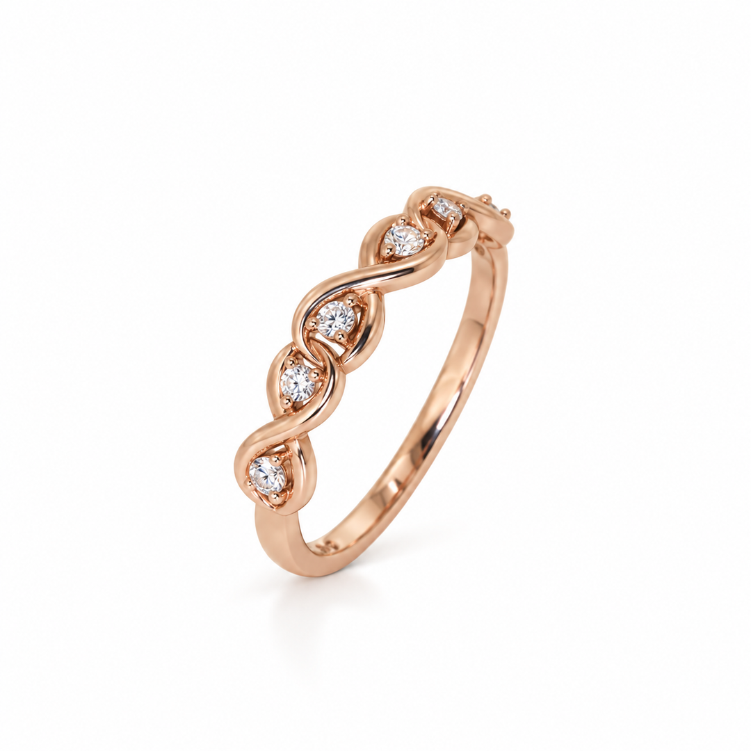 14K Gold Natural Diamond Infinity Twist Stacking Band (0.12 ctw)