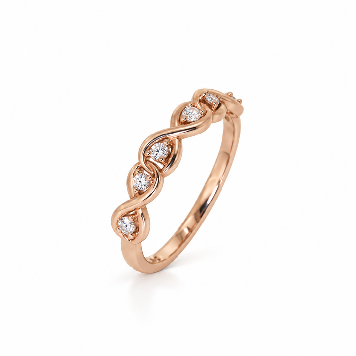 14K Gold Natural Diamond Infinity Twist Stacking Band (0.12 ctw)