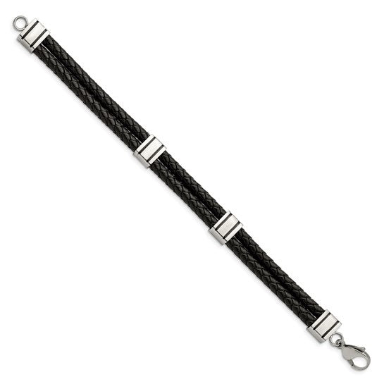 Stainless Steel Braided Leather Bracelet