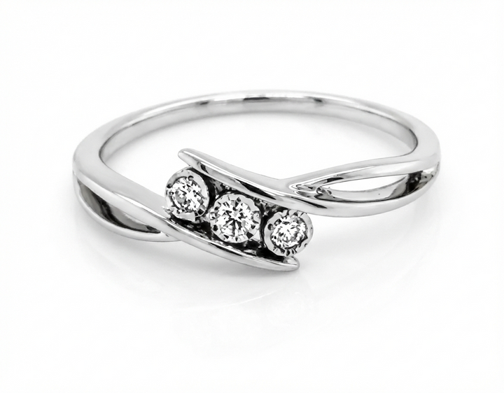 Three Stone Bypass Diamond Ring in 14k Gold