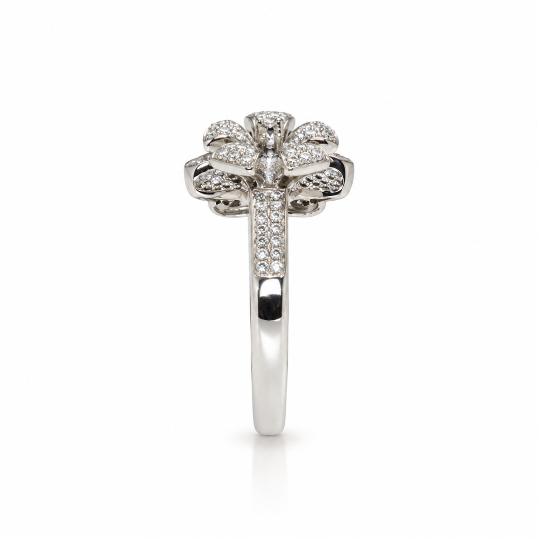 14K White Gold Natural Diamond Flower &amp; Butterfly Pavé Statement Ring (0.66 ctw)