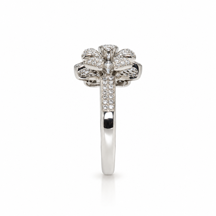 14K White Gold Natural Diamond Flower &amp; Butterfly Pavé Statement Ring (0.66 ctw)