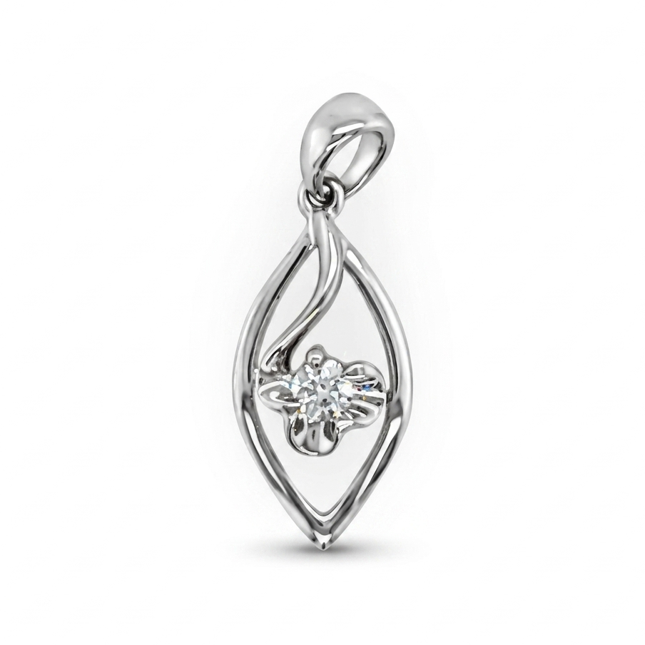 White gold leaf inspired pendant set with a natural round cut diamond