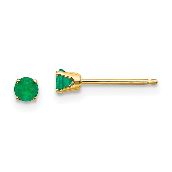 2mm Round Cut Emerald Studs in 14k Gold