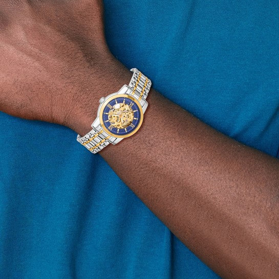 Stainless Steel Two-tone Gold-plated Crystal Skeleton Movement