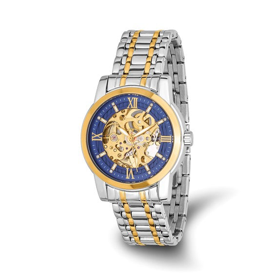 Stainless Steel Two-tone Gold-plated Crystal Skeleton Movement