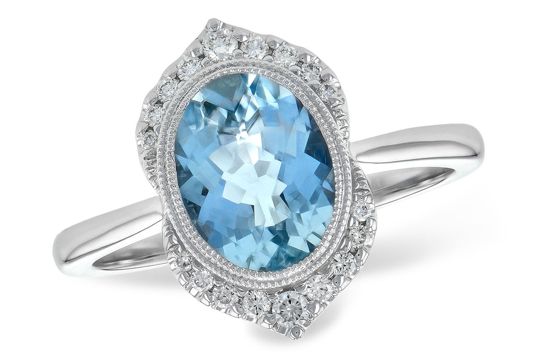 Aquamarine and Diamond Ring in 14k Gold