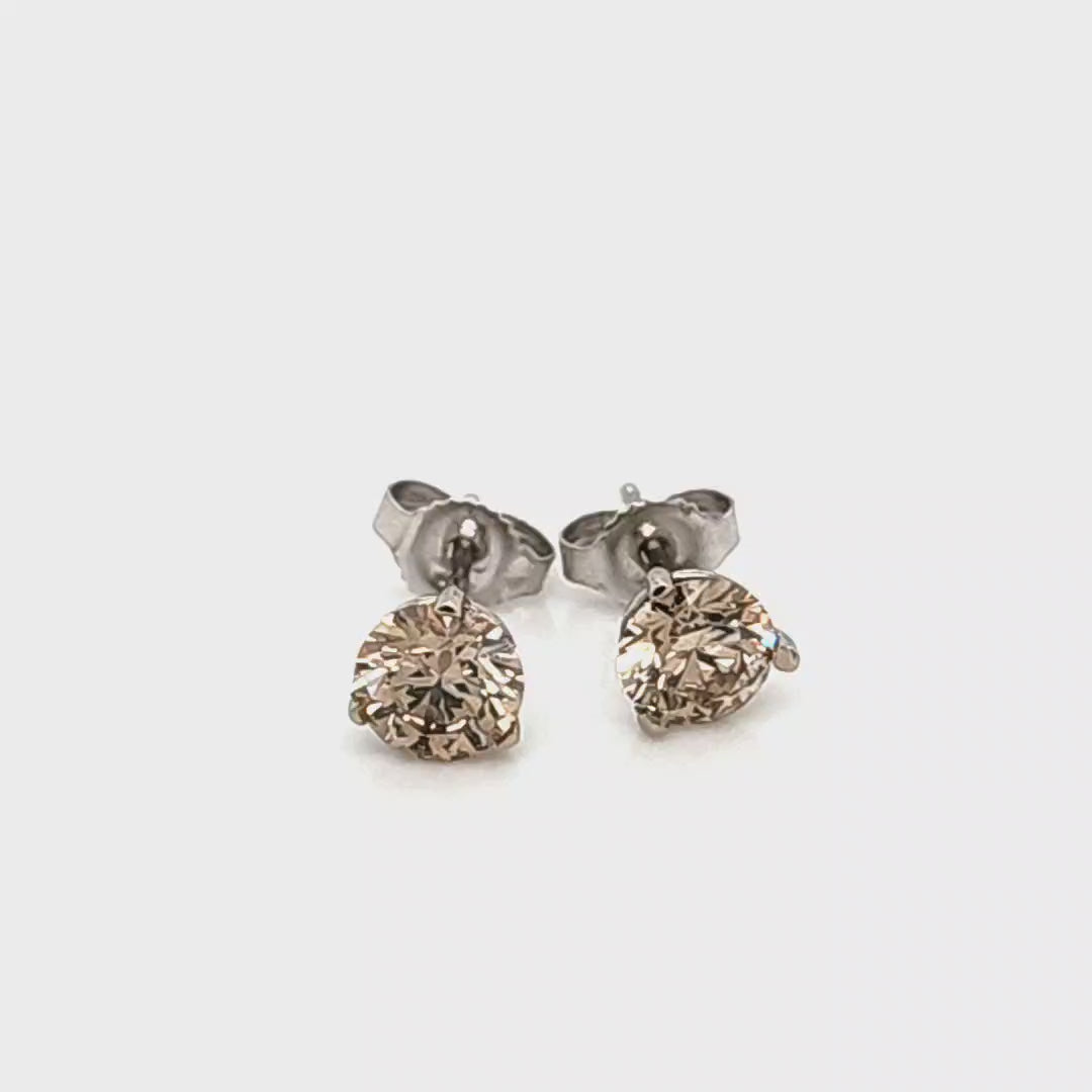 Champagane Diamond Stud Earrings with 14K White Gold