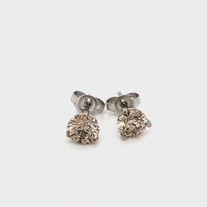 Champagane Diamond Stud Earrings with 14K White Gold