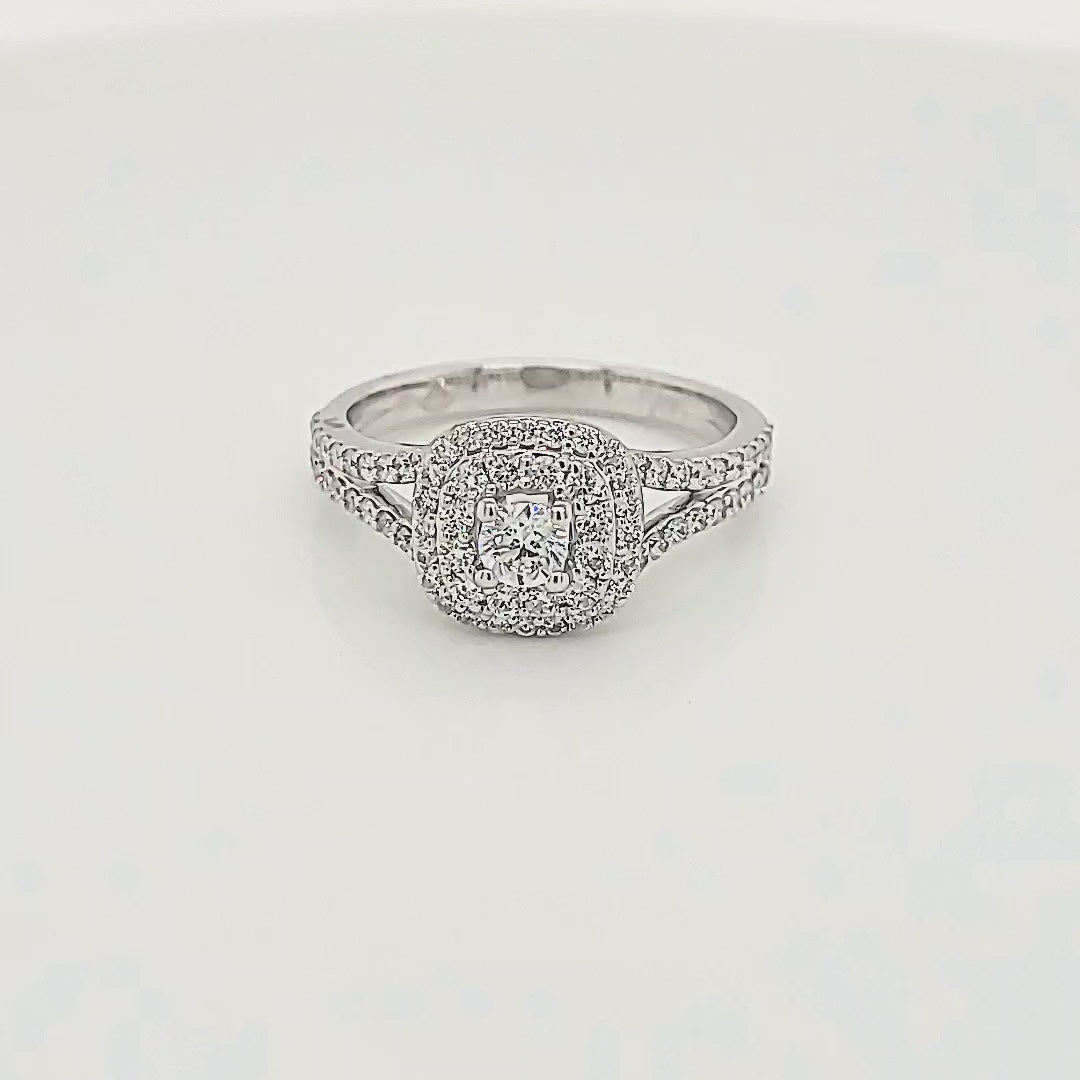 Double Halo Diamond Engagement Ring in 14k Gold