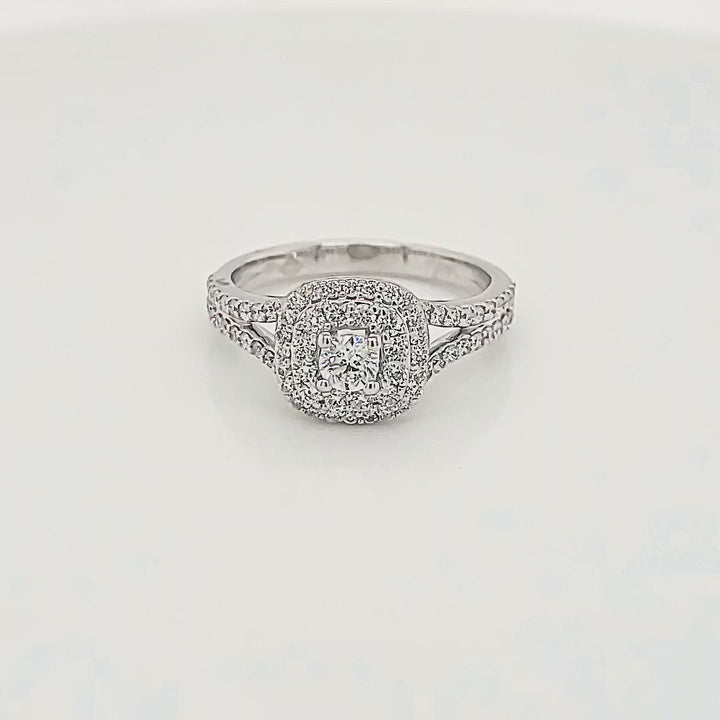 Double Halo Diamond Engagement Ring in 14k Gold