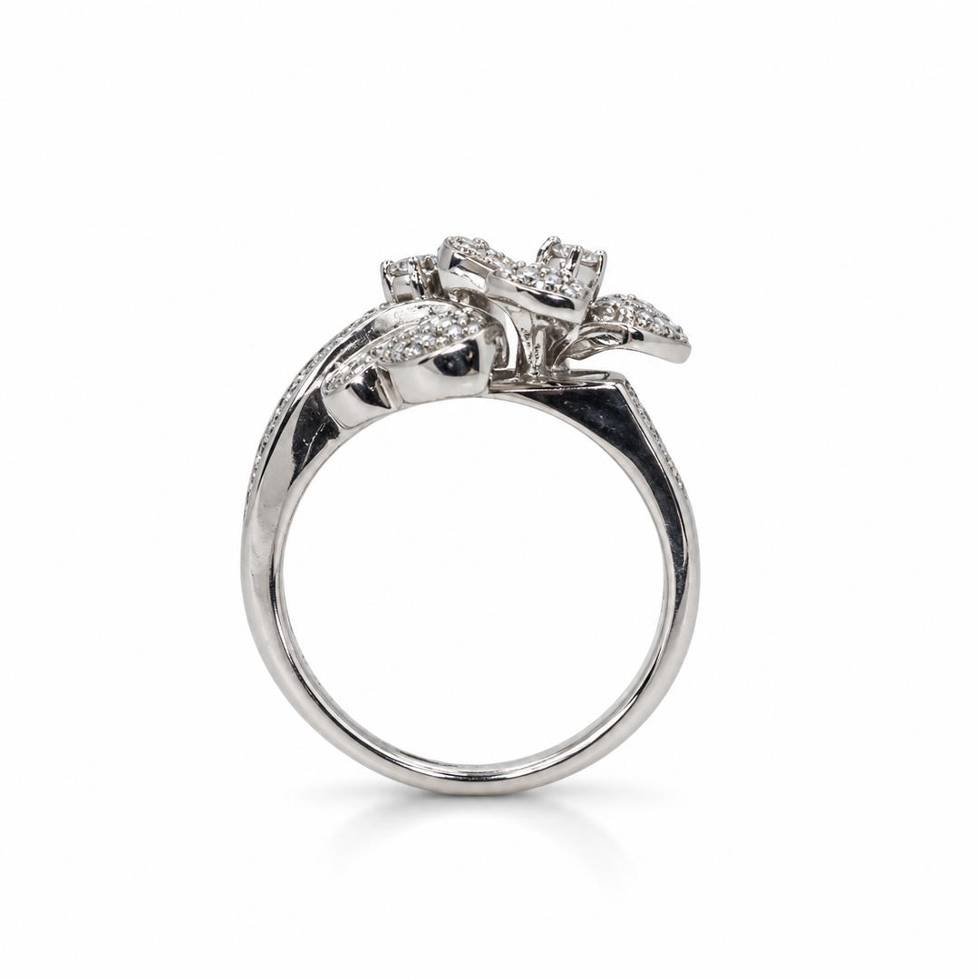14K White Gold Natural Diamond Flower &amp; Butterfly Pavé Statement Ring (0.66 ctw)